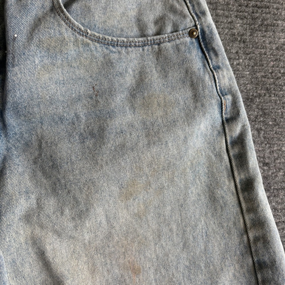 Empyre Light Wash Denim Mini Skirt Size 10 Embroidered Logo Raw Hem Frayed Blue - Picture 2 of 12